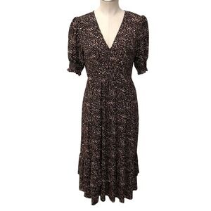 ba&sh Midi Dress Womens Small Noir Black Pink Abstract V-Neck Career Teacher